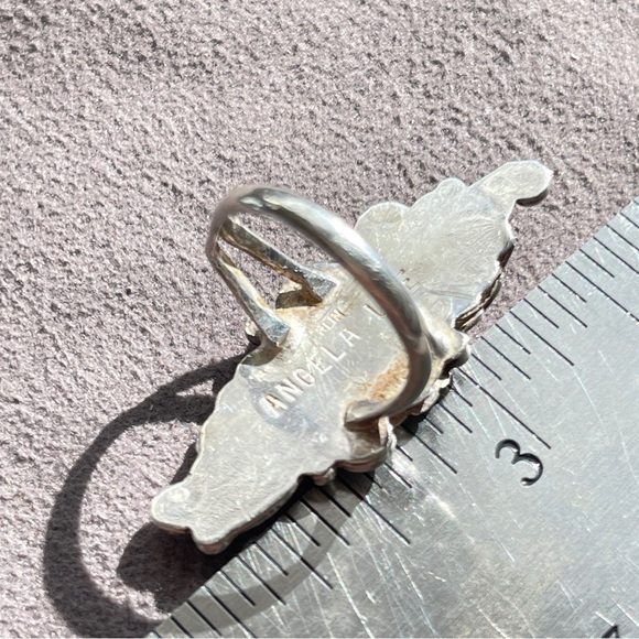 Vintage Signed Angela Lee Navajo Sterling Peyote Cactus Flowers Leaves Ring - Picture 8 of 9